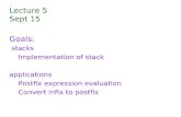Lecture 5                                           Sept 15 Goals:  stacks Implementation of stack