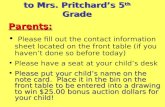 Welcome to Mrs. Pritchard’s 5 th  Grade