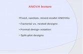 Fixed, random, mixed-model ANOVAs  Factorial vs. nested designs  Formal design notation