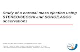 Study of a coronal mass ejection using STEREO/SECCHI and SOHO/LASCO observations