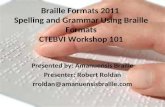 Braille Formats 2011  Spelling and Grammar Using Braille Formats CTEBVI Workshop 101