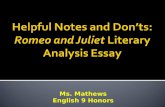 Helpful Notes and Don’ts: Romeo and Juliet  Literary Analysis Essay