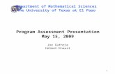 Program Assessment Presentation May 15, 2009 Joe Guthrie Helmut Knaust