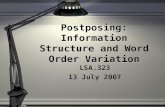 Postposing: Information Structure and Word Order Variation