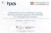 Achievements and challenges running  GPU-accelerated Quantum ESPRESSO  on heterogeneous clusters