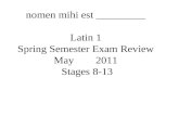 nomen mihi est _________ Latin 1 Spring Semester Exam Review May        2011  Stages 8-13