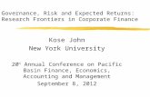 Governance, Risk and Expected Returns: Research Frontiers in Corporate Finance