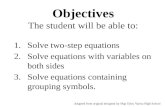 Solve two-step equations Solve  equations with variables on both  sides
