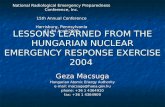 LESSONS LEARNED FROM THE HUNGARIAN NUCLEAR EMERGENCY RESPONSE EXERCISE 2004