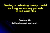 Testing a pulsating binary model for long secondary periods  in red variables