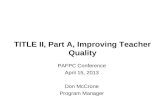 TITLE II, Part A, Improving Teacher Quality
