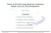Tests of ATLAS strip detector modules: beam, source, G4 simulations