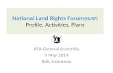 National Land Rights Forum (NLRF) Profile, Activities, Plans