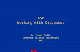 ASP Working with Databases Dr. Awad Khalil Computer Science Department AUC
