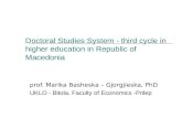 Doctoral Studies System  -  third cycle in higher education in Republic of Macedonia