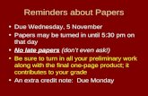 Reminders about Papers
