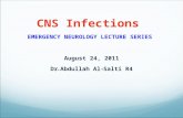 CNS Infections EMERGENCY NEUROLOGY LECTURE SERIES  August 24, 2011 Dr .  Abdullah Al - Salti R4