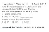Algebra 1 Warm Up     9 April 2012