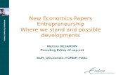 New Economics Papers Entrepreneurship Where we stand and possible developments