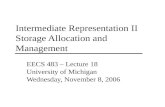 Intermediate Representation II  Storage Allocation and Management