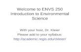 Welcome to ENVS 250 Introduction to Environmental Science