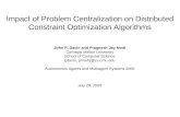 Impact of Problem Centralization on Distributed Constraint Optimization Algorithms