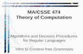 Algorithms and Decision Procedures  for Regular Languages Intro to Context-free Grammars