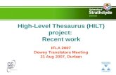 High-Level Thesaurus (HILT) project:  Recent work