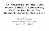 An Analysis of the 1999 DARPA/Lincoln Laboratory Evaluation Data for Network Anomaly Detection