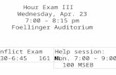 Hour Exam III   Wednesday, Apr. 23 7:00 – 8:15 pm Foellinger Auditorium