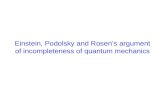 Einstein, Podolsky and Rosen’s argument of incompleteness of quantum mechanics