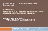Chapter#11 Mathematical Models FOR engineering Management Decision Making