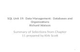 SQL Unit 19:   Data  Management:  Databases and Organizations Richard Watson