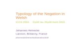 Typology of the Negation in Welsh ICCS 2003     Dydd Iau 28ydd Awst 2003
