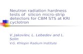 Neutron radiation hardness tests of  silicon micro-strip detectors for CBM STS at KRI cyclotron