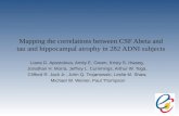 Mapping the correlations between CSF Abeta and tau and hippocampal atrophy in 282 ADNI subjects