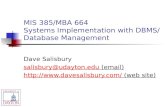 MIS 385/MBA 664 Systems Implementation with DBMS/ Database Management