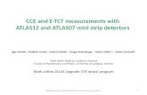 CCE and E-TCT measurements with  ATLAS12 and ATLAS07 mini strip detectors