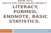 A&HB 3313. SKILLS FOR YOUR GROUP PROJECT:   LITERACY,  Pubmed , Endnote, Basic Statistics.
