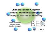 Chandrasekhar- Clogston  limit in  Fermi mixtures with  unequal masses at  Unitarity