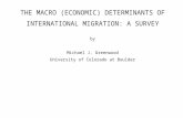 THE MACRO (ECONOMIC) DETERMINANTS OF INTERNATIONAL MIGRATION: A SURVEY by Michael J. Greenwood