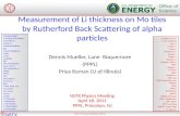 Measurement of Li thickness on Mo tiles by Rutherford Back Scattering of alpha particles