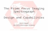 The Prime Focus Imaging Spectrograph Design and Capabilities