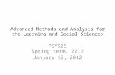 Advanced Methods and Analysis for the Learning and Social Sciences
