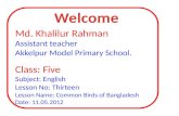 Md.  Khalilur Rahman Assistant teacher Akkelpur  Model Primary School. Class: Five