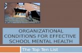 Organizational Conditions for Effective  School Mental Health