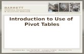 Introduction to Use of  Pivot Tables