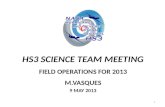 HS3 Science Team Meeting Field Operations for 2013 M.Vasques 9  May 2013