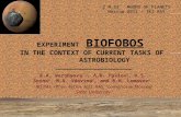 EXPERIMENT BIOFOBOS IN  THE CONTEXT OF CURRENT TASKS OF  ASTROBIOLOGY _____________________