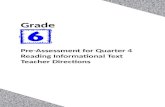 Pre-Assessment for Quarter 4 Reading Informational Text Teacher Directions